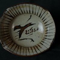 Brush Decorated Oval Karatsu Dish (flower motif)