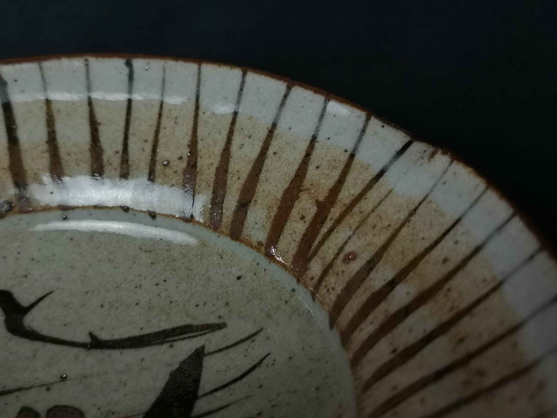Brush Decorated Oval Karatsu Dish (flower motif)