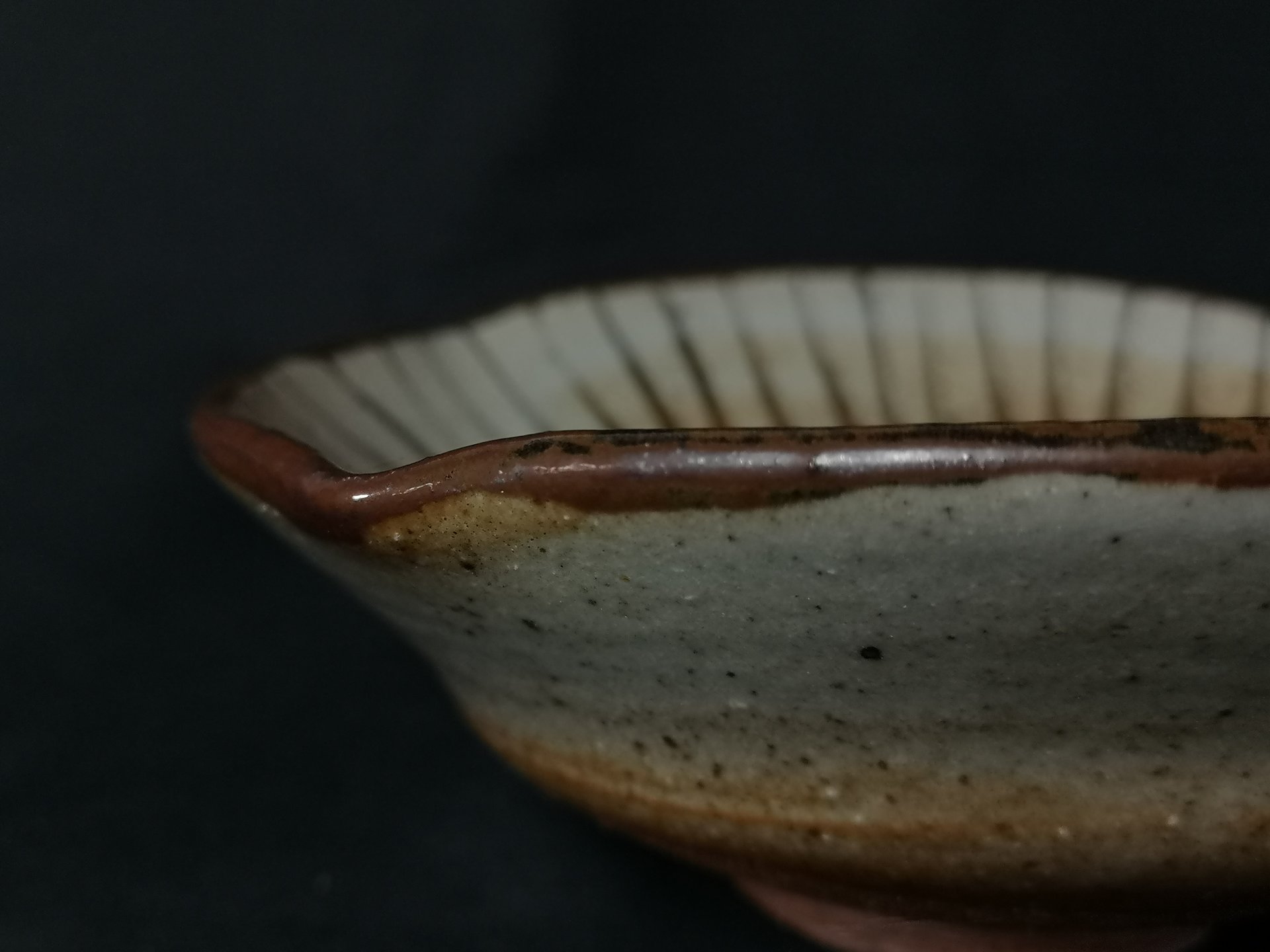 Brush Decorated Oval Karatsu Dish (flower motif)